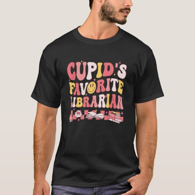 Groovy Retro Cupids Favorite Librarian Valentine's T-Shirt (Front)