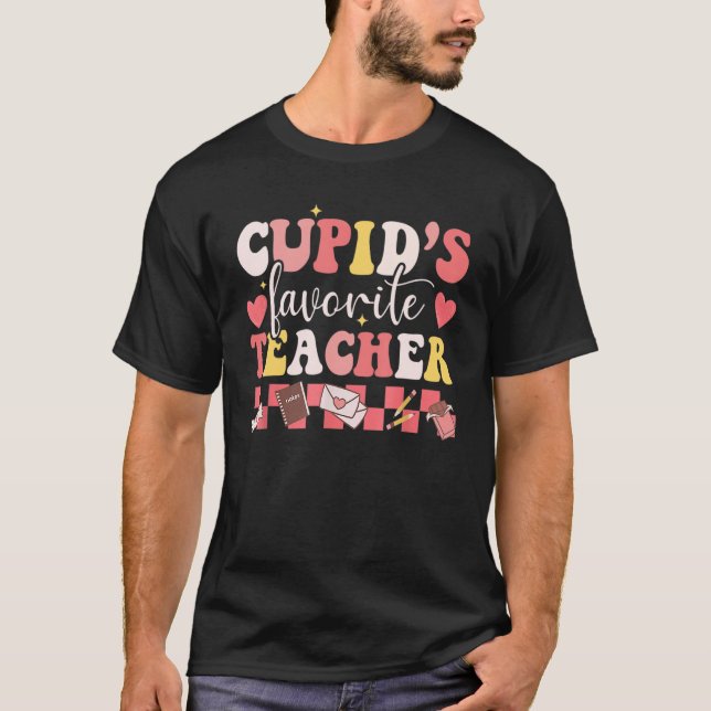 Groovy Retro Cupid's Favorite Teacher Valentine's  T-Shirt (Front)