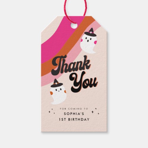 Groovy Retro Cute Ghost Thank You Birthday Favor Gift Tags
