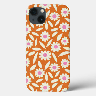 Groovy Retro Daisies Floral Pattern on orange iPhone 13 Case