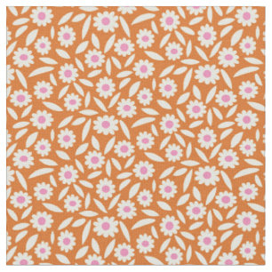 Groovy Retro Daisies Floral Pattern on orange  Fabric
