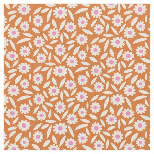 Groovy Retro Daisies Floral Pattern on orange  Fabric