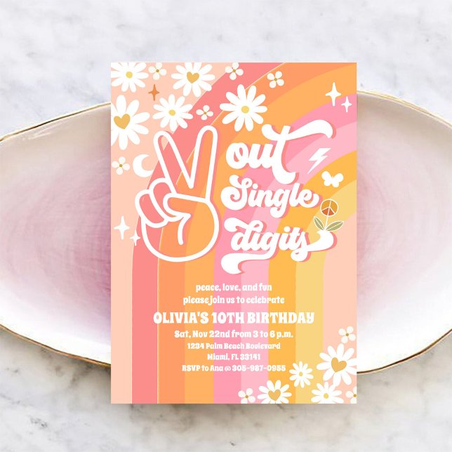 Groovy Retro Daisy 10th Birthday Invitation (Creator Uploaded)