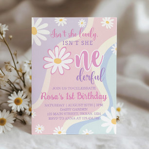 Groovy Retro Daisy 1st Birthday Invitation