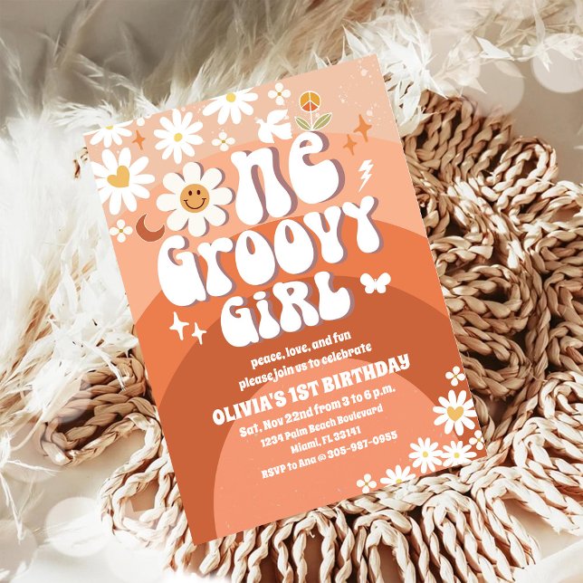 Groovy Retro Daisy Birthday Invitation (Creator Uploaded)