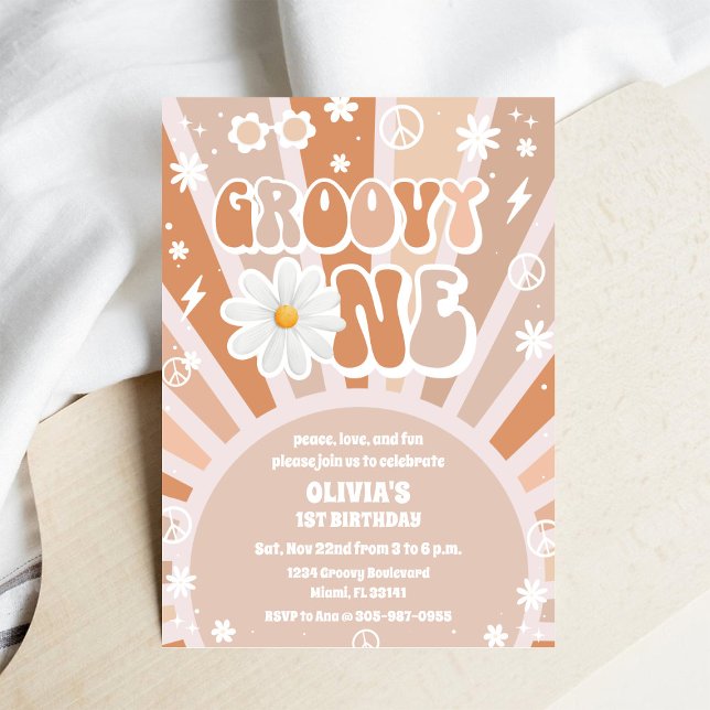 Groovy Retro Daisy Birthday Invitation (Creator Uploaded)