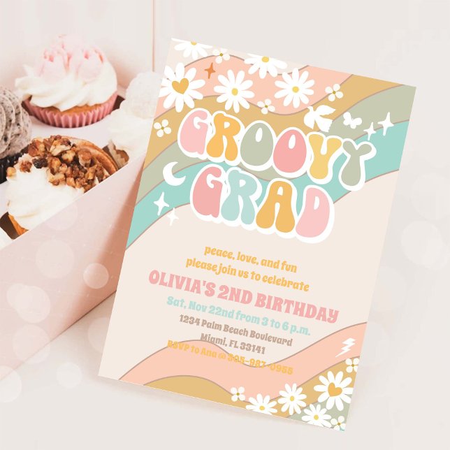 Groovy Retro Daisy Birthday Invitation (Creator Uploaded)