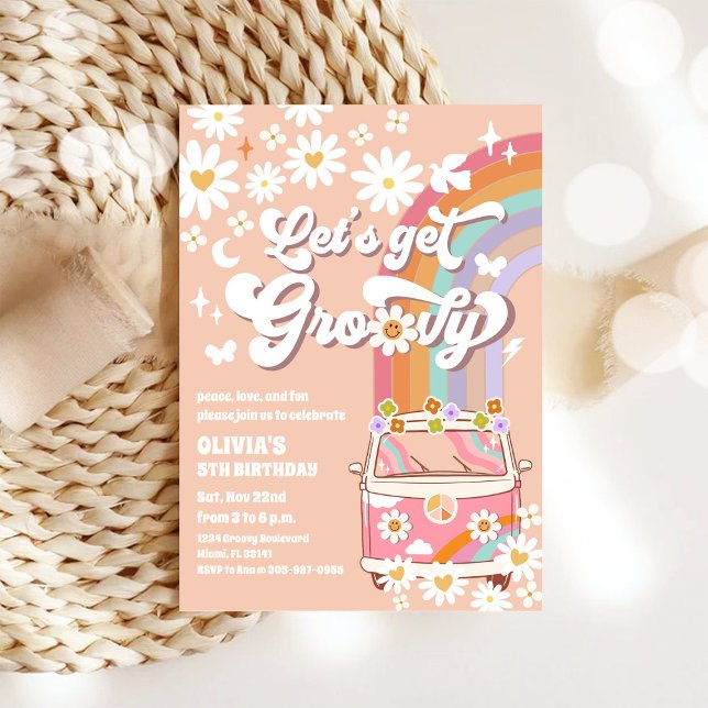 Groovy Retro Daisy Birthday Invitation (Creator Uploaded)