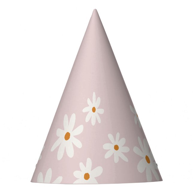 Groovy Retro Daisy Blush Pink Birthday Party Hat (Front)