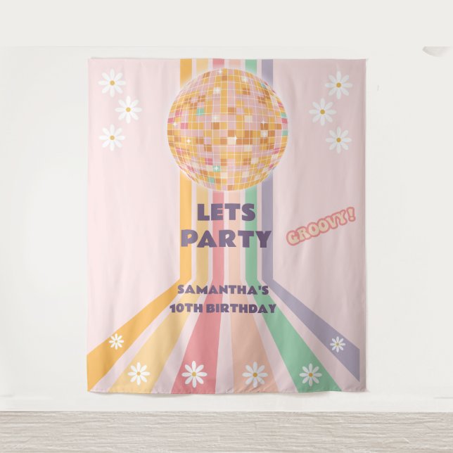 Groovy Retro Daisy Disco Birthday Backdrops (Front)