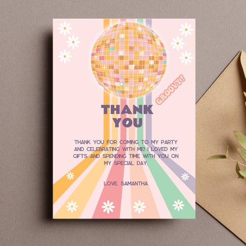 Groovy Retro Daisy Disco Birthday Thank You Card