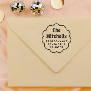Groovy Retro Daisy Family Name Return Address Rubber Stamp