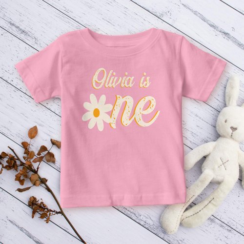 Groovy retro daisy first birthday personalized  baby T_Shirt