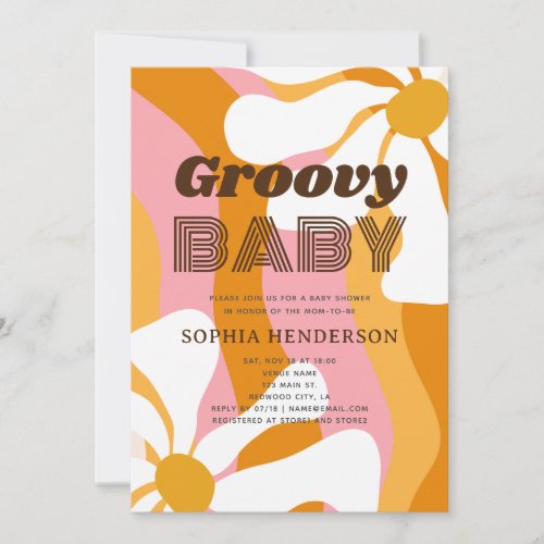 Groovy Retro Daisy Flowers Baby Shower Invitation