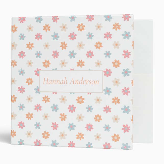 Groovy Retro Daisy Flowers Boho Floral  3 Ring Binder (Front/Inside)