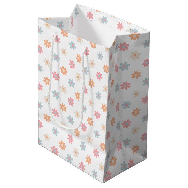 Groovy Retro Daisy Flowers Boho Floral Medium Gift Bag (Front Angled)