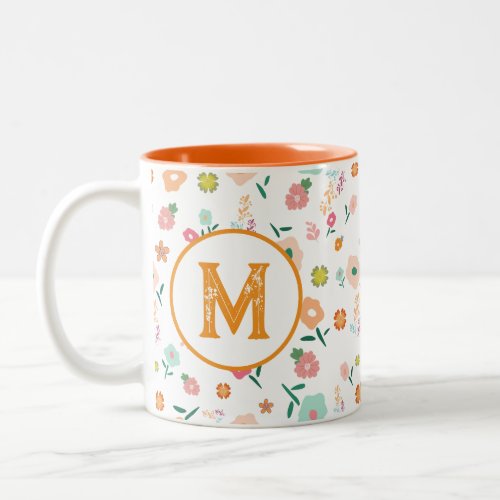 Groovy Retro Daisy Flowers Pattern Boho Floral Two_Tone Coffee Mug