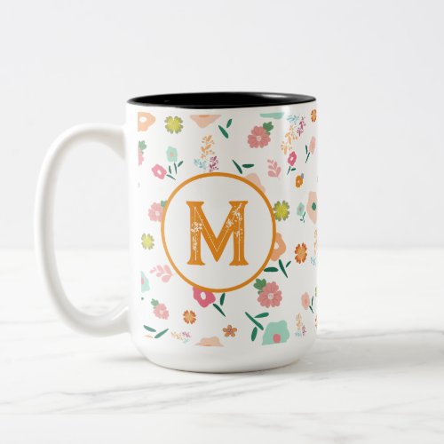 Groovy Retro Daisy Flowers Pattern Boho Floral Two_Tone Coffee Mug