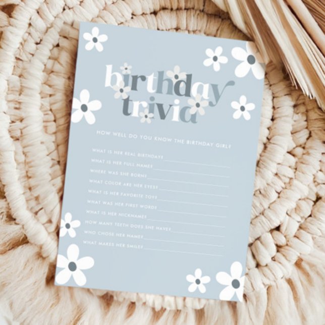 Groovy Retro Daisy Girls 1st Birthday Trivia Note Card (Creator Uploaded)