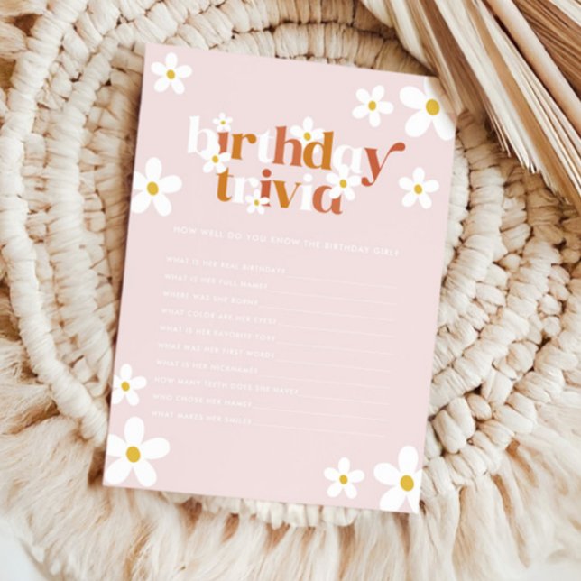 Groovy Retro Daisy Girls 1st Birthday Trivia Note Card (Creator Uploaded)