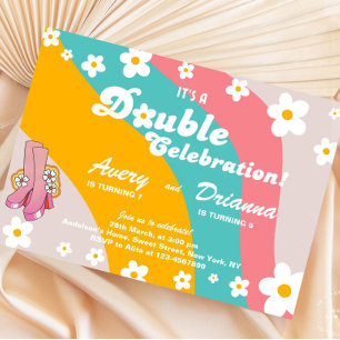 Groovy Retro Daisy Joint Birthday Invitation