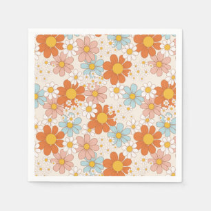 Groovy Retro Daisy Orange Blue Cream Napkins