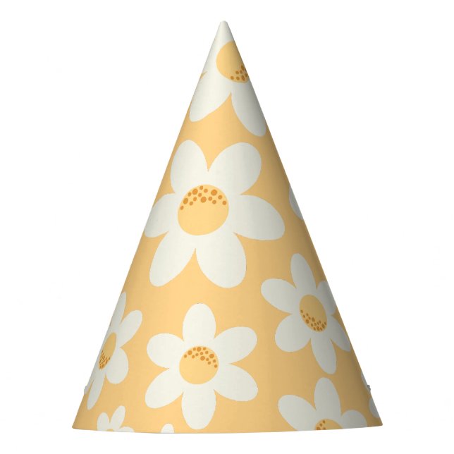 Groovy Retro Daisy Party Hat | Boho Floral Birthda (Front)