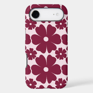 Groovy Retro Daisy Pattern Deep Berry Pink iPhone 17 Air Case