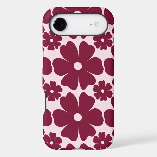 Groovy Retro Daisy Pattern Deep Berry Pink Iphone Case (Back)