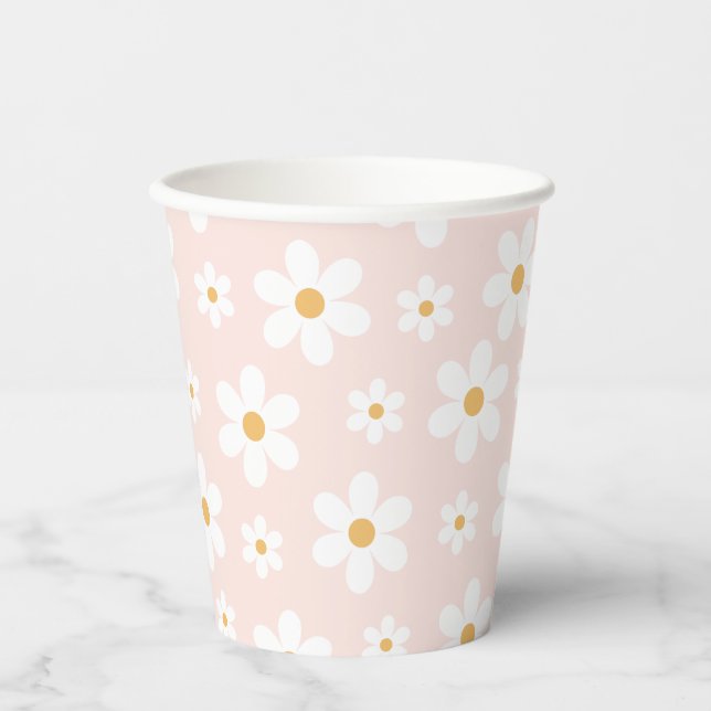 Groovy Retro Daisy Pink Paper Cups (Front)