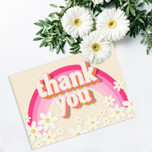Groovy Retro Daisy Pink Rainbow Thank You Card – B