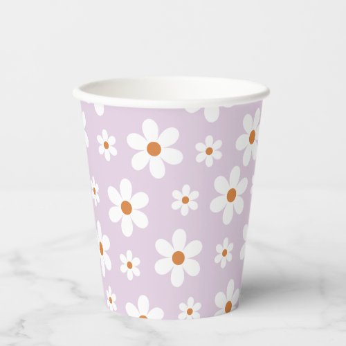 Groovy Retro Daisy Purple Paper Cups