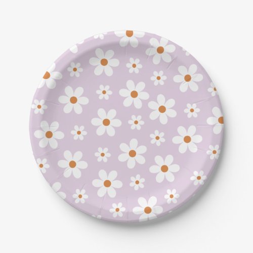 Groovy Retro Daisy Purple Paper Plates
