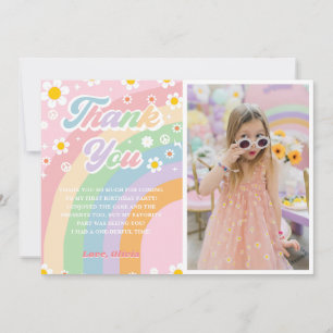 Groovy Retro Daisy Rainbow Birthday Thank You Card