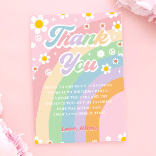 Groovy Retro Daisy Rainbow Birthday Thank You Card