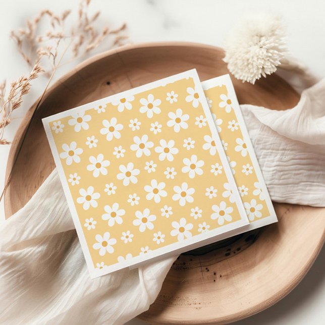 Groovy Retro Daisy yellow Napkins (Creator Uploaded)