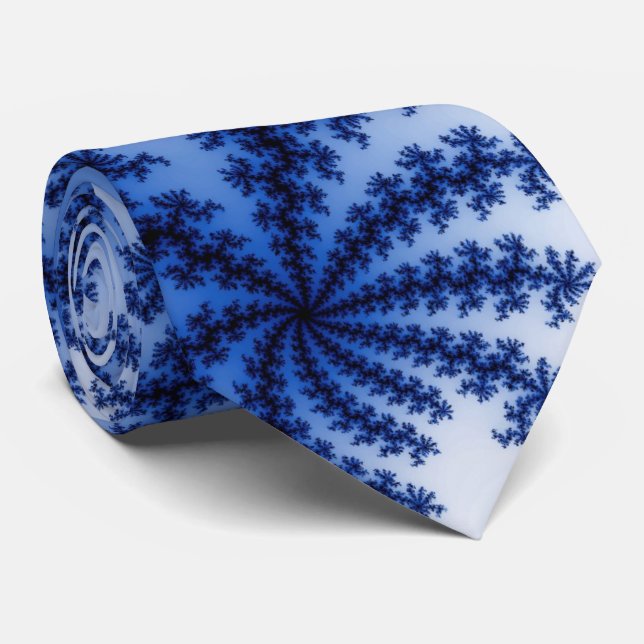 Groovy Retro Delft Blue Fractal Art Neck Tie (Rolled)
