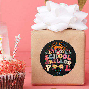 Groovy Retro Design Bye Bye School Hello Pool Cool Classic Round Sticker