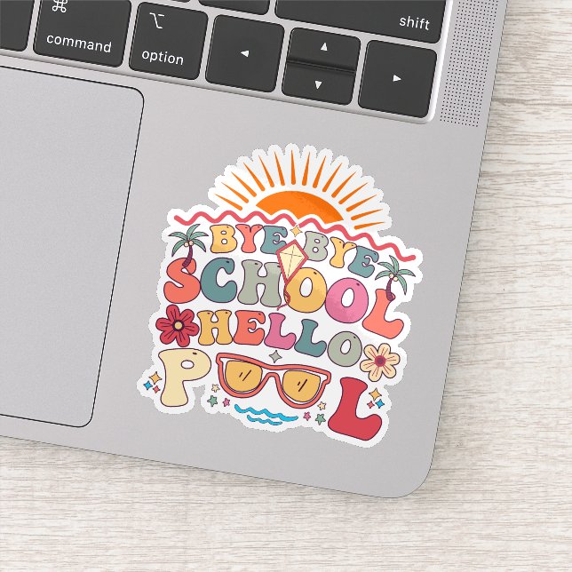 Groovy Retro Design Bye Bye School Hello Pool Cool Sticker (Detail)
