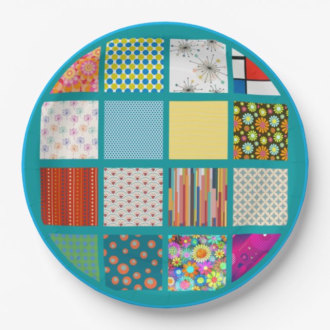 Groovy retro design done in a quilt like pattern. paper plates (Front)