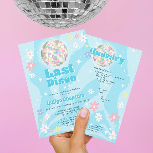 Groovy retro disco floral bachelorette weekend invitation