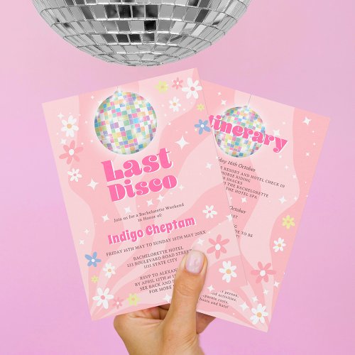 Groovy retro disco floral bachelorette weekend invitation