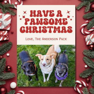 Groovy Retro Dog Photo Pawsome Christmas Holiday Card