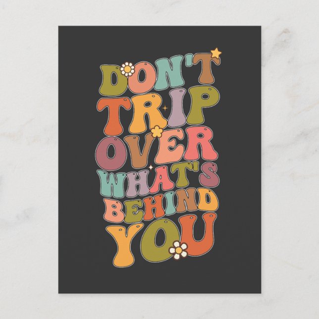Groovy Retro Don't Trip Over Whats Behind You Invitation Postcard (Front)