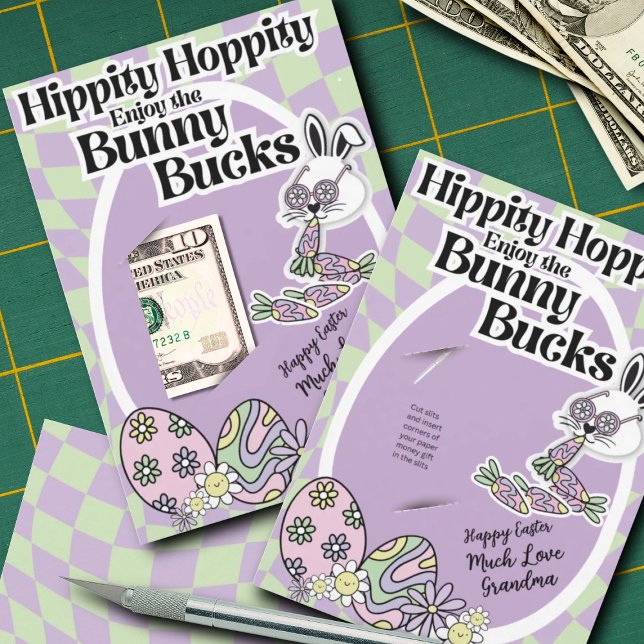 Groovy Retro Easter Card Money Holder (So simple, just cut slits on dotted lines, fold bills into 4ths and tuck opposite corners into slits)