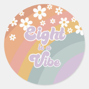 Groovy Retro Eight is a Vibe Rainbow Paper Plate Classic Round Sticker