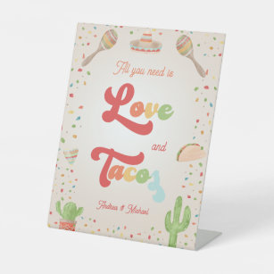 Groovy Retro Fiesta All you Need is Love and Tacos Pedestal Sign