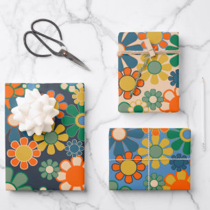 Groovy Retro Floral 60s 70s Aesthetic Patterns Wrapping Paper Sheets