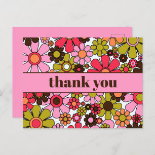 Groovy Retro Floral 60s 70s Flowers Thank You Postcard