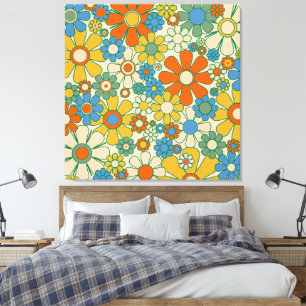 Groovy Retro Floral 60s 70s Pattern Canvas Print